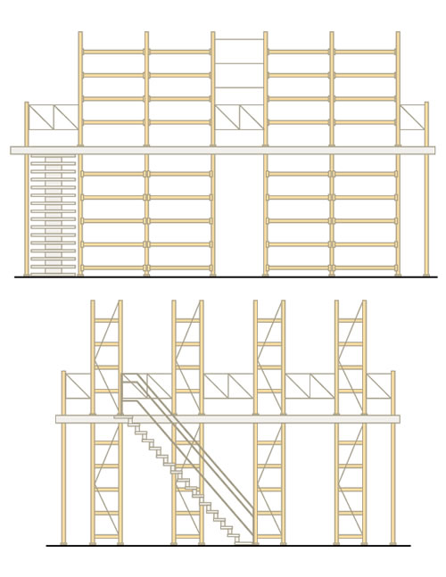 Схема мезонинных стеллажей Схема мезонинных стеллажей